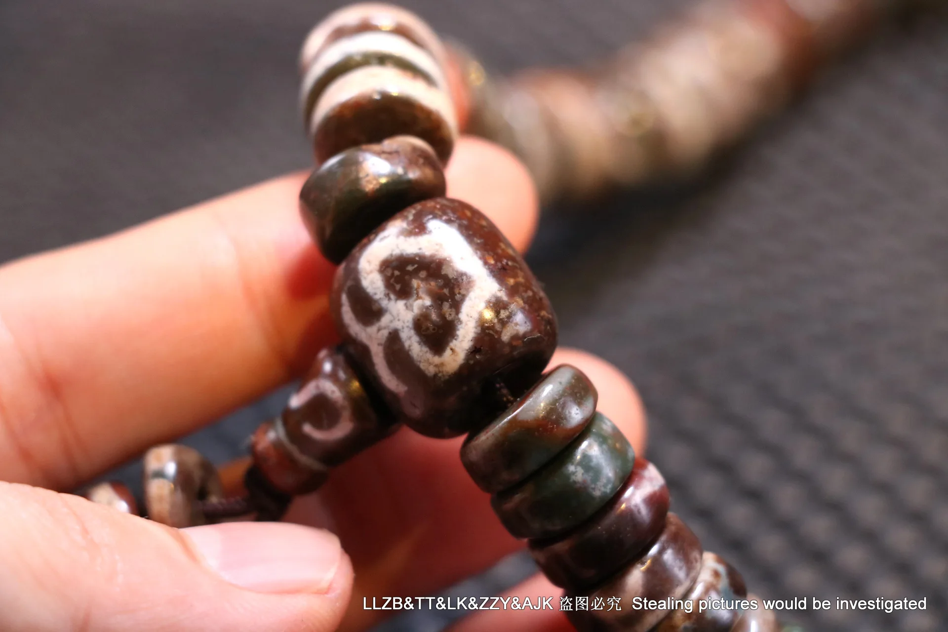 Treasure Unique Ultra Energy Tibetan Oily Old Agate Cinnabar dZi Bead 108 Lama Prayer Necklace Strand Timestown UPD22