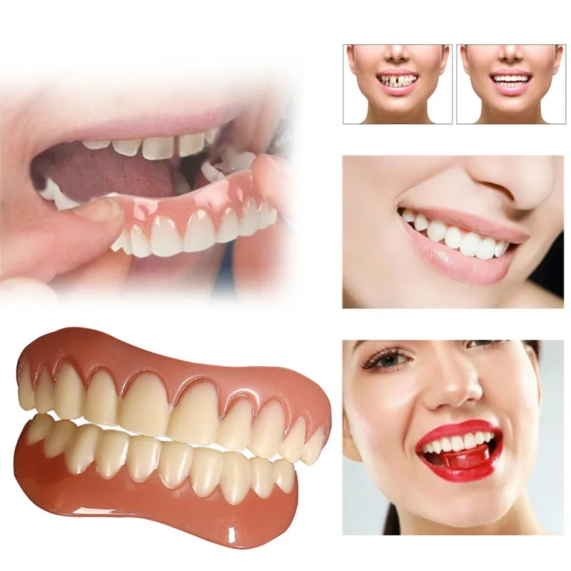 

Silicone Upper/Lower False Teeth Cosmetic Perfect Laugh Veneers Dentures Paste Oral Hygiene Tools Fake Teeth Instant Smile Teeth