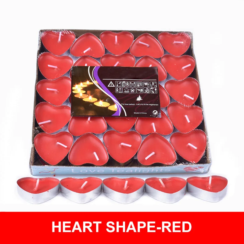 

50 PCS Smoke-free heart-shaped scented Candle Birthday Proposal White Candle, round tea-cooking candle