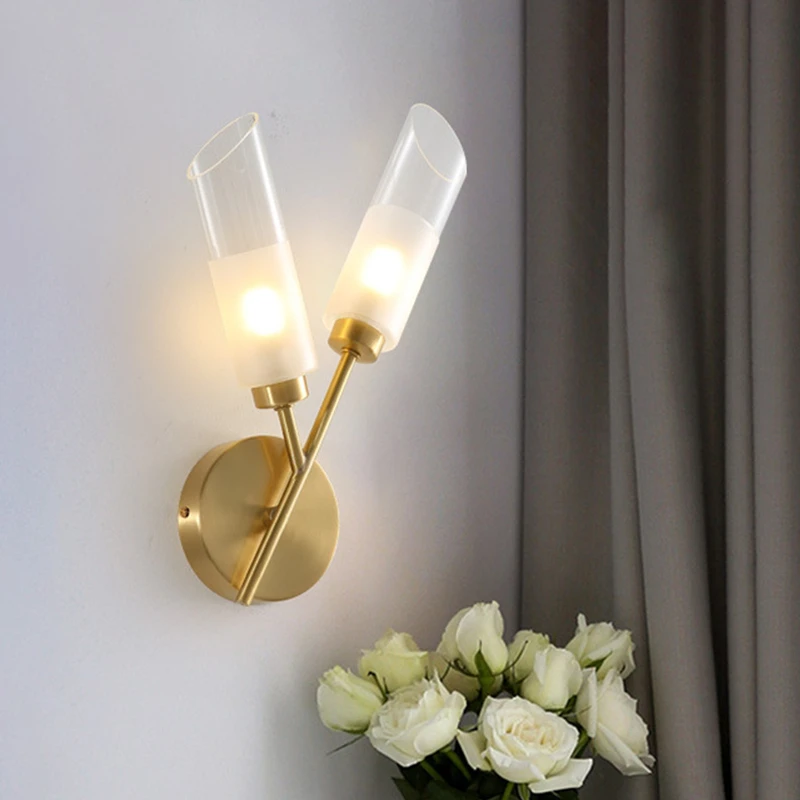 

Modern Minimalist Wall Lamps Bedside Bedroom Living Room Staircase Corridor Unique Fashion Double-Headed Glass Lighting Fixture