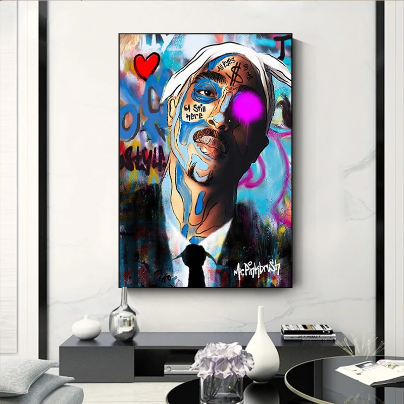 Graffiti Art Tupac Shakur 2PAC Canvas Painting Rapper Star Hip Hop Art Canvas Posters and Prints Wall Art Pictures Home Decor