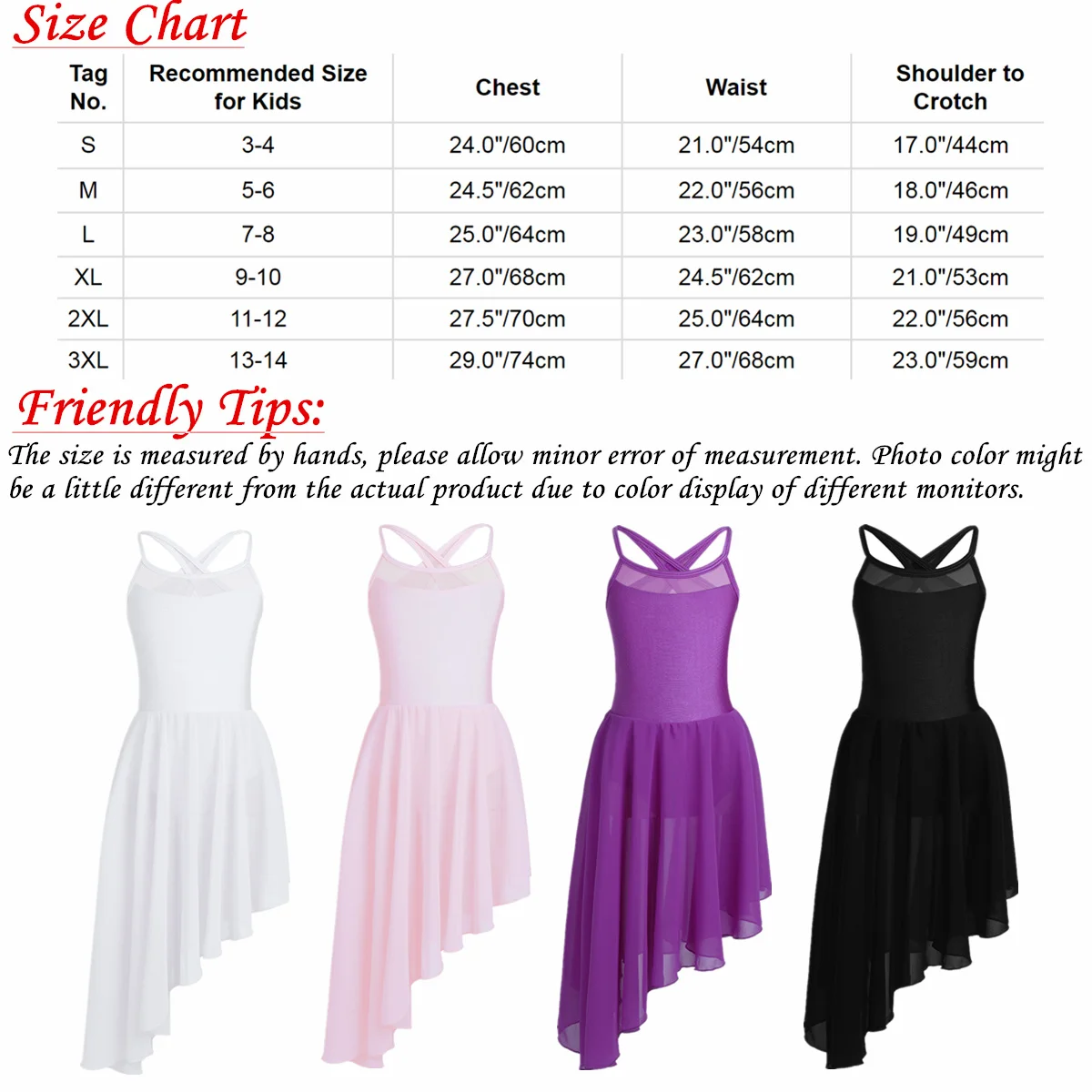 Kids Girls Ballet body Dress Dancewear Mesh Splice Cutout Back irregolare Hem Tutu Ballet Dance ginnastica body Dress