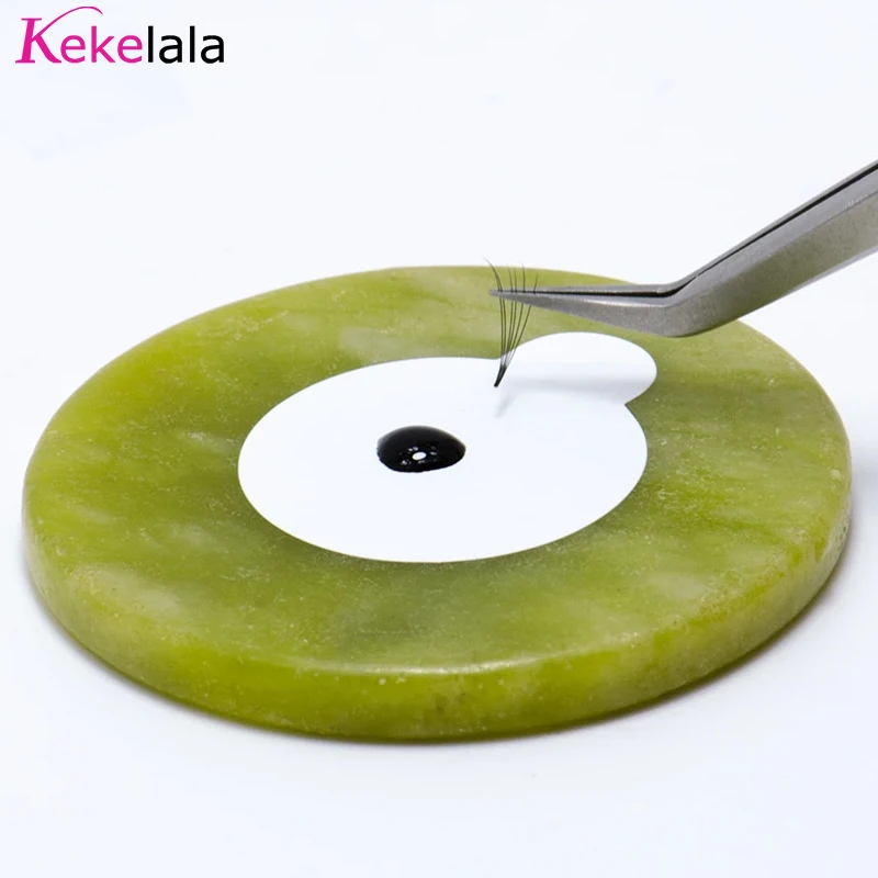 Kekelala 100pcs Eyelash Extension Glue Sticker Shim Paper Pads And Round Jade Stone Holder Set