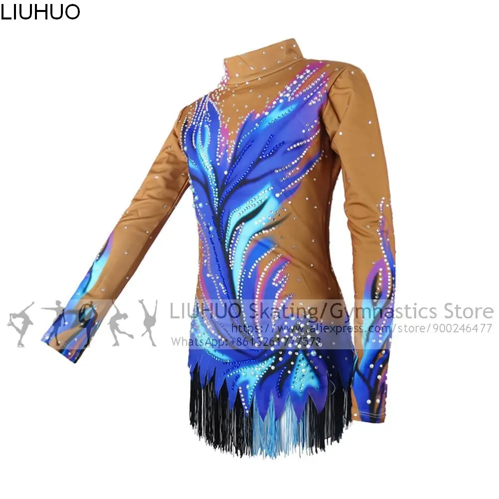 Girls Rhythmic gymnastics leotards girls performance suit Ice Skating dress Ballet Dance Sleeves