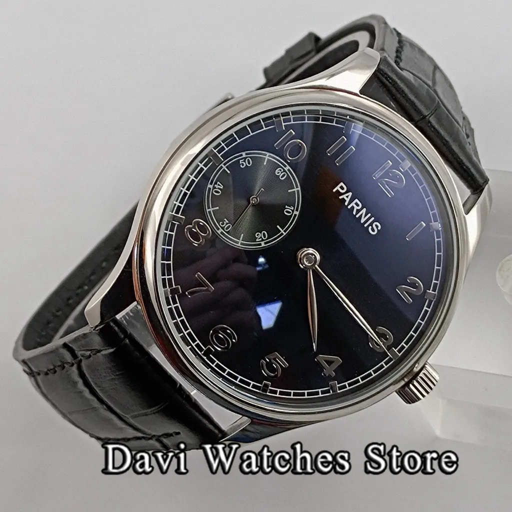 Parnis 44mm Top Mens Watches Black/White Dial 6497 Hand Winding Movement Male Wristwatch