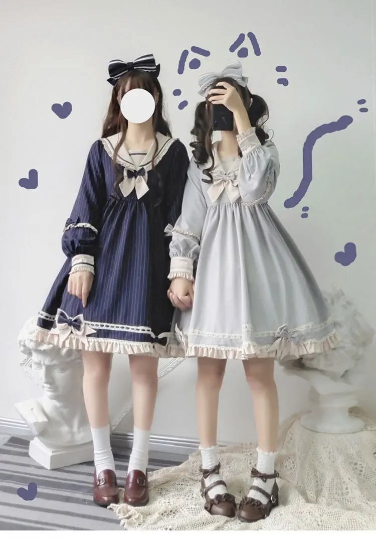 

Palace princess sweet lolita dress retro sailor collar falbala high waist victorian dress kawaii girl gothic lolita op loli cos