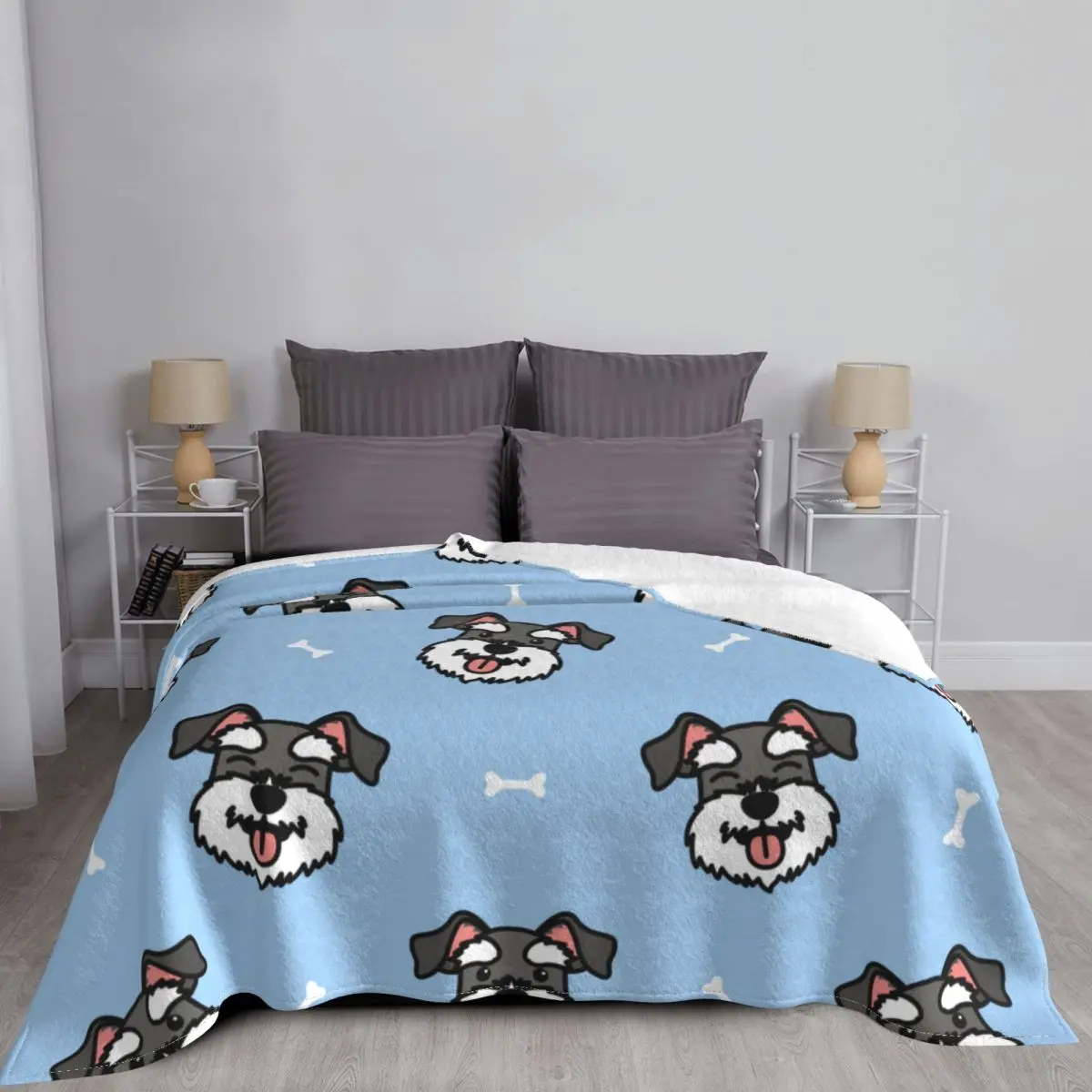 Cute Schnauzer Dog Blankets Flannel Textile Decor Gift for Animal Dog Lover Thin Throw Blanket for Sofa Office Bedspread