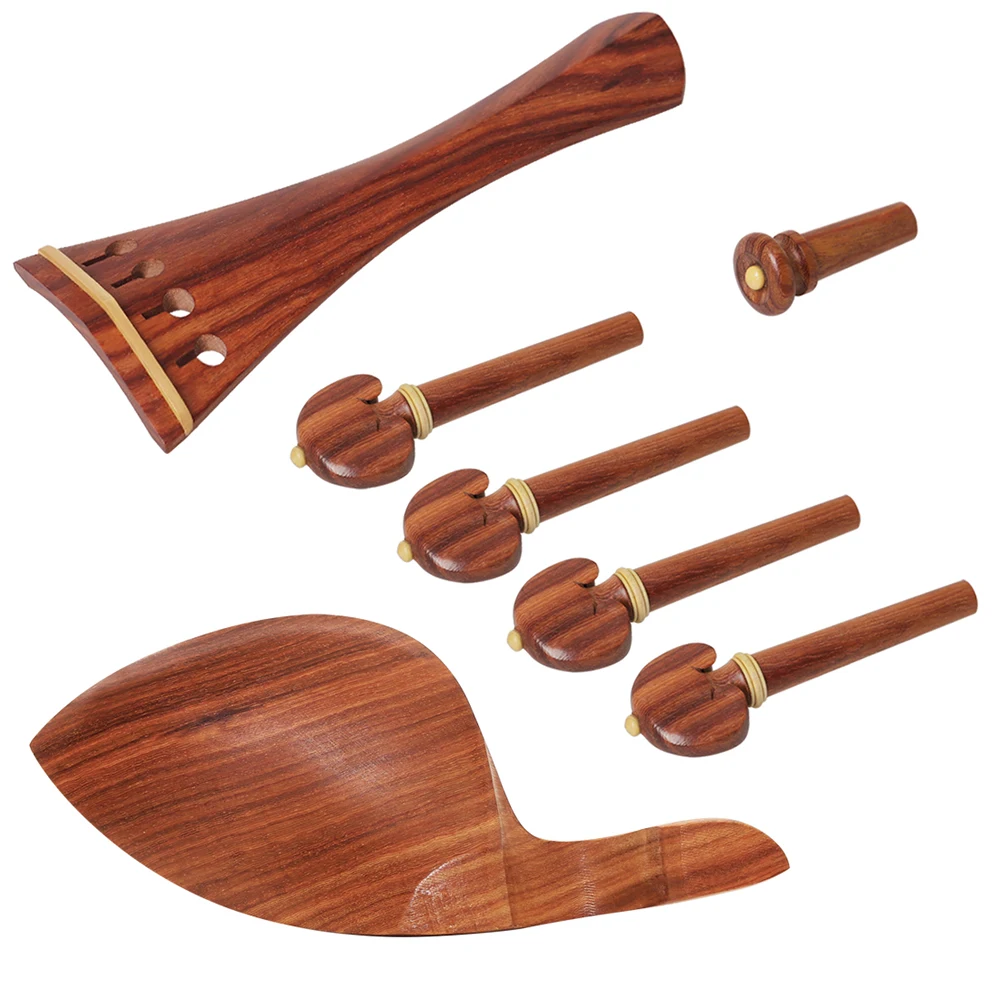 4/4 Mahogany Violin Pegs Chin Rest End Pin Tuner Tailpiece Set Fiddle Violin Replacement Parts Stringed Instrument Accessories