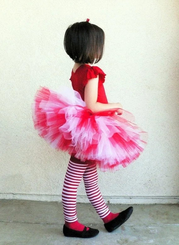 Tutu Skirt Red White Color Girls Christmas Holiday Party Costume Tutu Skirt Nylon Tulle Ballet Fluffy Santa Tutu Skirt Kids Wear