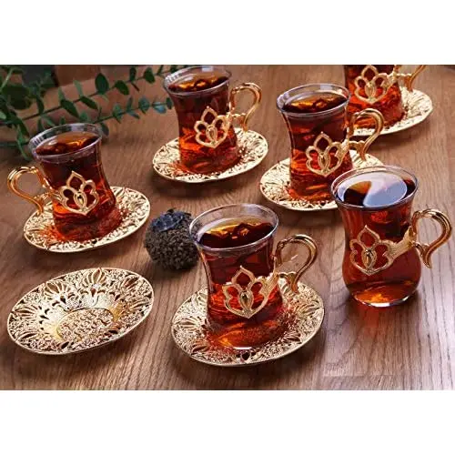 English Tea Set Glass Tea Cups Saucer Set 6, Tea Set Women Men Adults, Tea Mug, tea Party Accessories, Glass Espresso, English