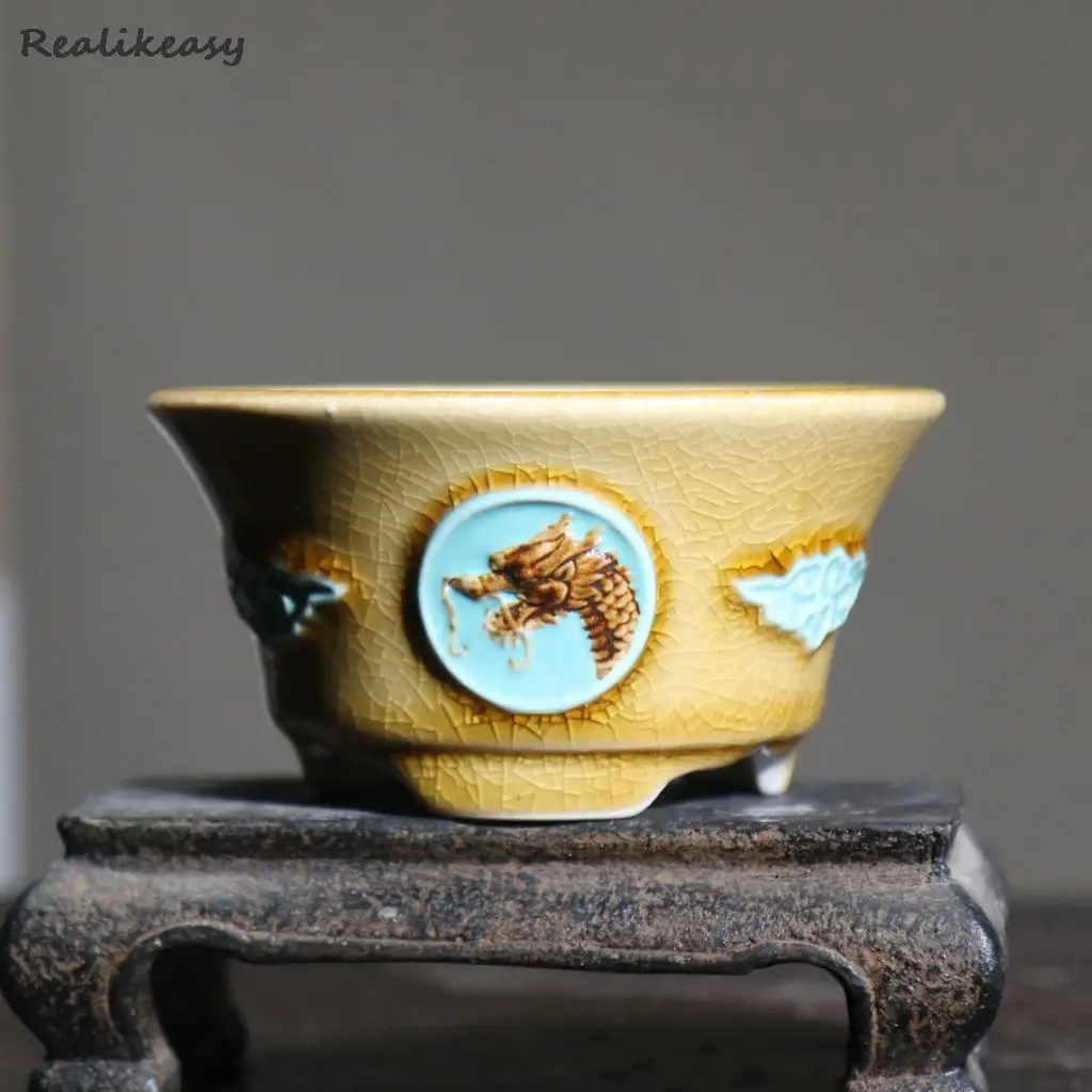 Purple Sand Flowerpot Bonsai Pot Colored enamel Dragon Painted Art Flowerpot Multifunctional Household Decorative Flower Pot 298