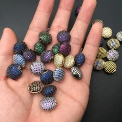 High Quality Muti Color Paved Real CZ Zircon 15mm Flat Oval Round Metal Beads DIY Fashion Jewelry Findings 5pc/lot
