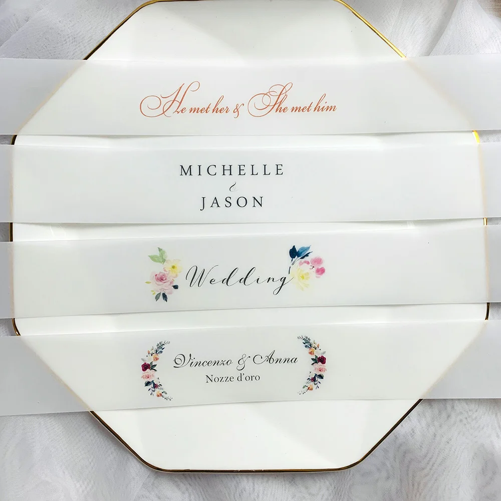 Vellum Belly Band, Personalized Print, Wedding Card Wrap, Editable Tracing, Bling Invites Belt, 50X