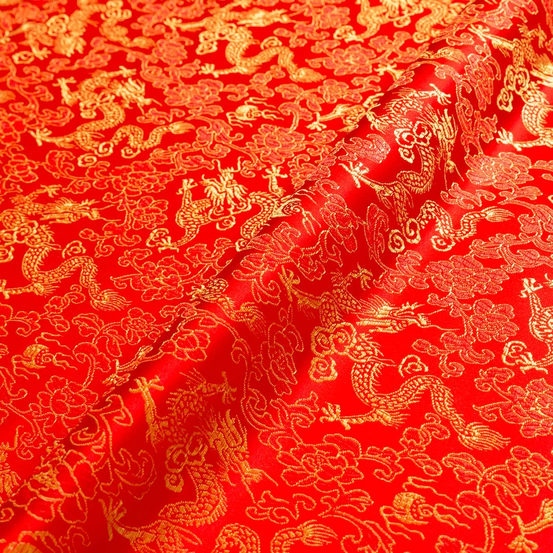 Brocade fabric for dress jacquard silk dragon pattern fabrics for sewing cheongsam and kimono material