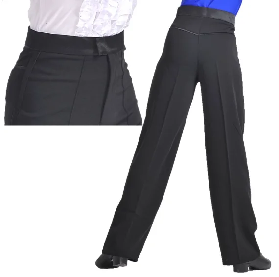 Pantalones de baile latino profesionales para hombre, pantalón de satén para baile de salón, Salsa, Tango, Rumba, Samba, Cha, color negro