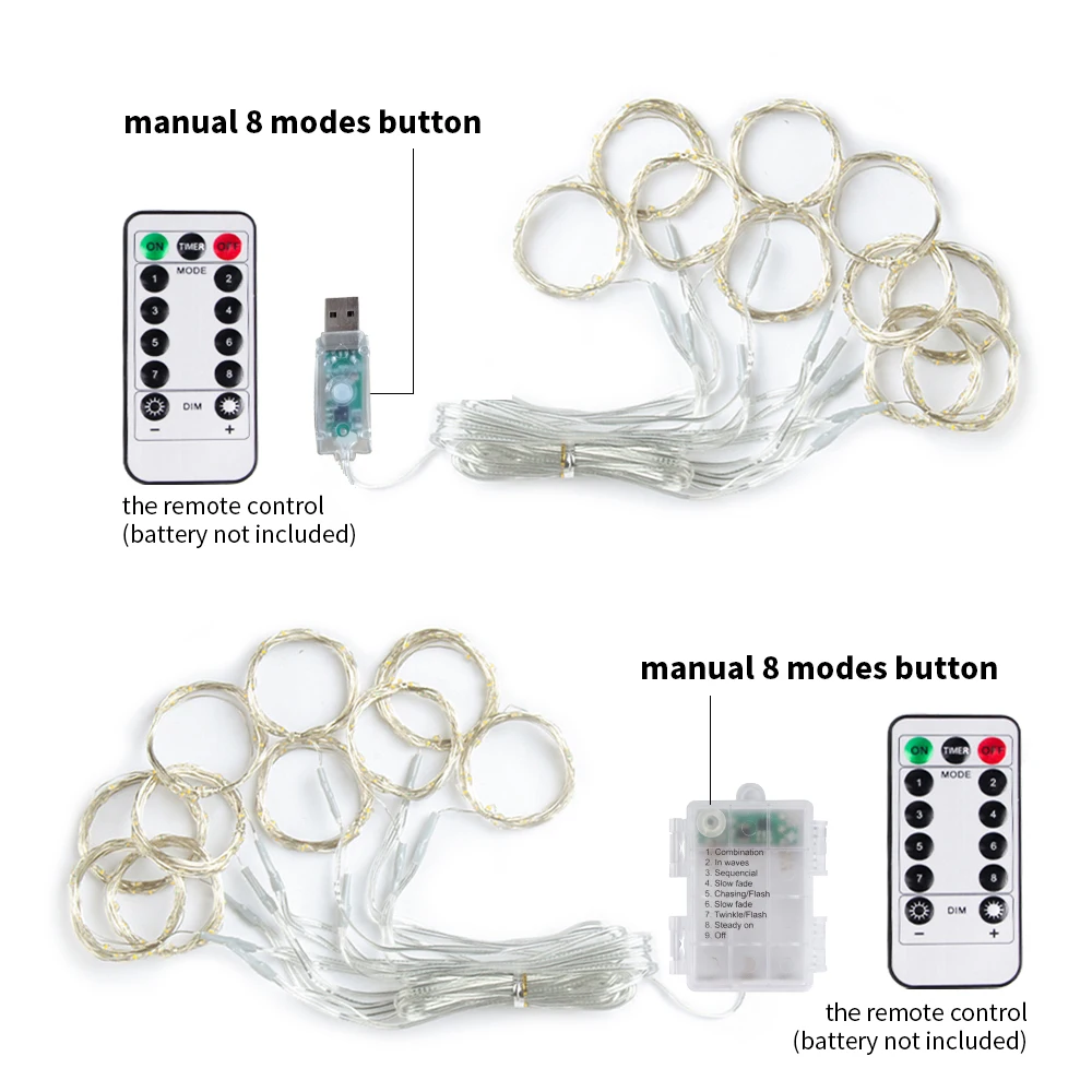 3M LED USB/bateria kurtyna lampki świąteczne na sznurku świąteczna girlanda zdalna na przyjęcie noworoczne ogród dekoracja ślubna domu