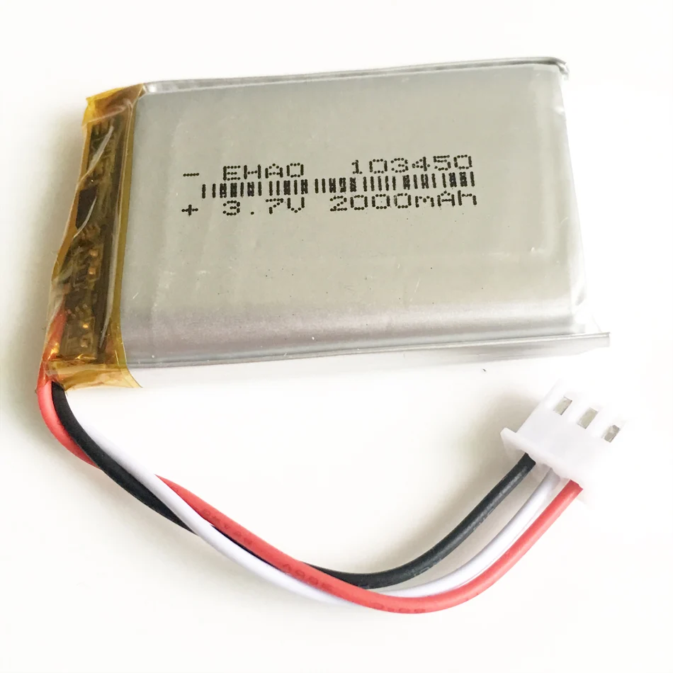 3.7V 2000mAh 103450 Com JST 2.54mm 3pin Plug Lipo Polímero De Lítio Bateria Recarregável Para Navegador GPS DVD E-book Câmera