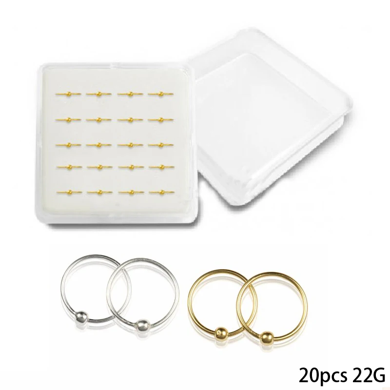 

20Pcs Nose Hoop Ring 925 Sterling Silver Nose Ring 22G Nariz septum tragus helix daith Ear Hoop piercing jewelry 6mm 8mm10mm