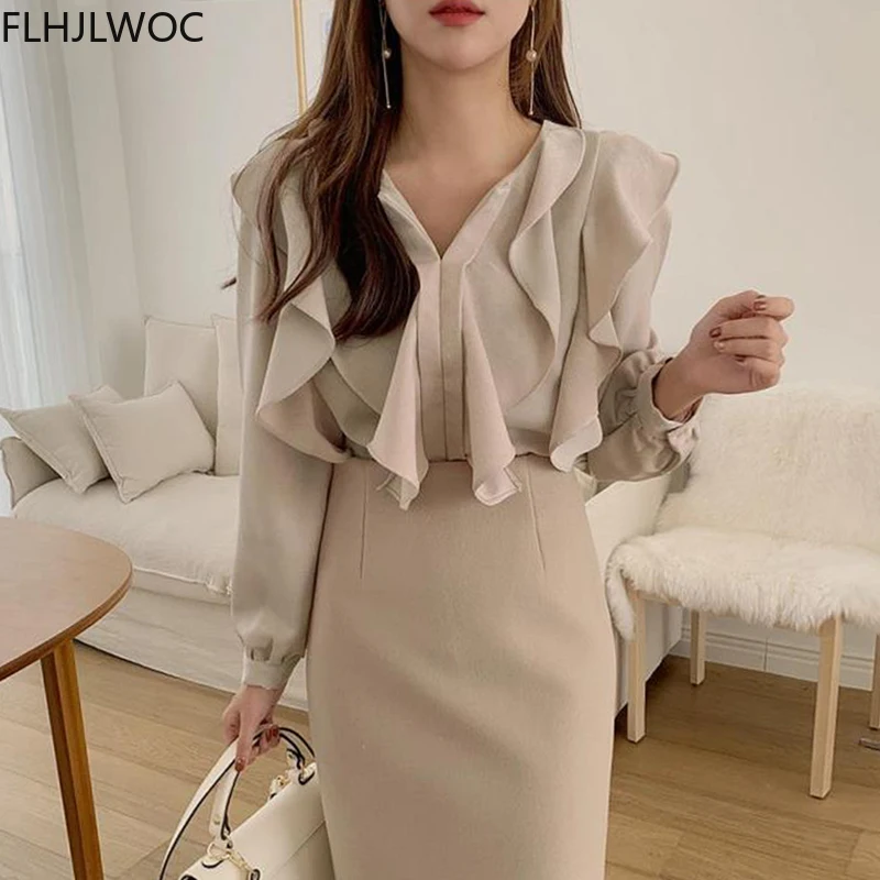 2021 Vrouwelijke Mode Korea Chic Tops Blusas Vrouwen Lange Mouw Elegante Basic Wear Office Lady Werk Strikje Shirt Blouses