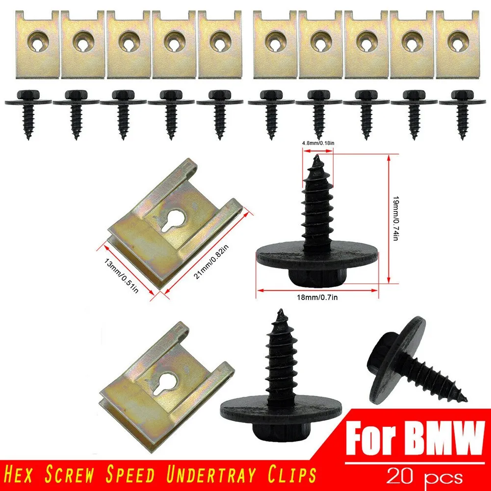 20pcs U Nut Hex Screw For BMW Speed Fastener Undertray Sheet Metal Clip Fixing Interior Accessories Auto Fastener Clips