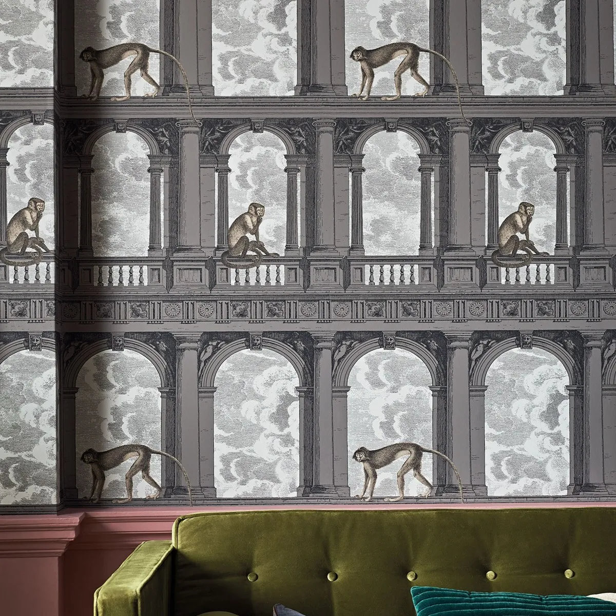 

Monkey in ancient palace nordic wallpaper 3d Papeete Cuts scandinavian style Wall paper