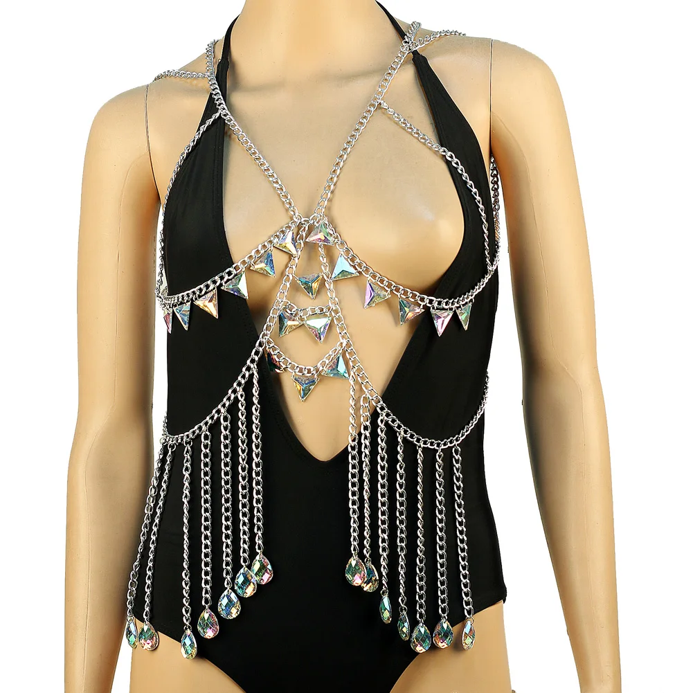 Bling Sexy Crystal Waist and Belly Chain Beach Body Chain Bikini Tassel Necklace Female Charming Accessories Harness Jewelry