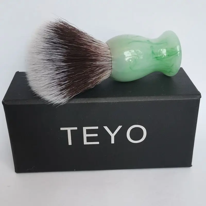 TEYO Synthetic Shaving Brush of Emerald Green Pattern Resin Handle Perfect for Man Wet Shave Beard Brush