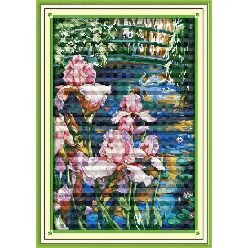 

Iris Pond Cross Stitch Kits Floral Pattern 11ct 14ct Counted and Stamped Needle and Thread Embroidery Set Needlework Home Decor