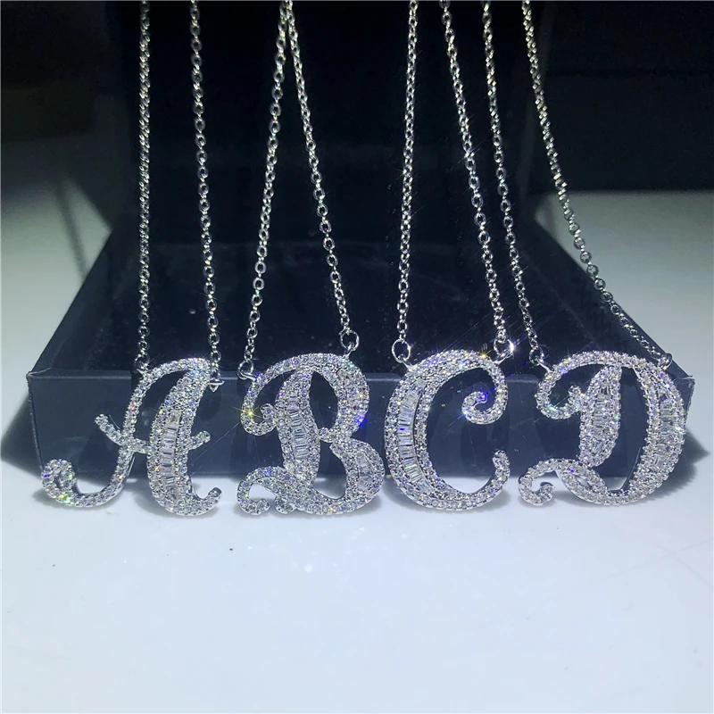 fashion 26 English letter necklace 5A zircon 925 sterling silver short clavicle chain for girl lovers love jewelry wholesale