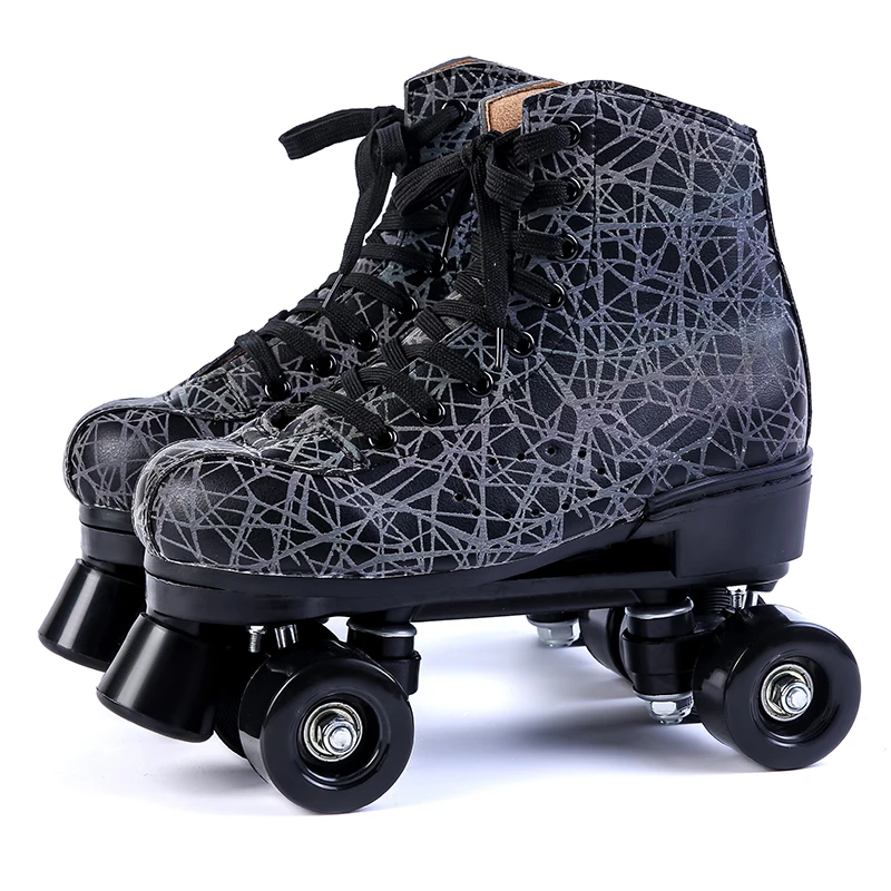 Black Printing Artificial Lether Roller Skates Quad Skate 4-Wheels PU Double Row Skating Shoes patines de 4 ruedas Patines