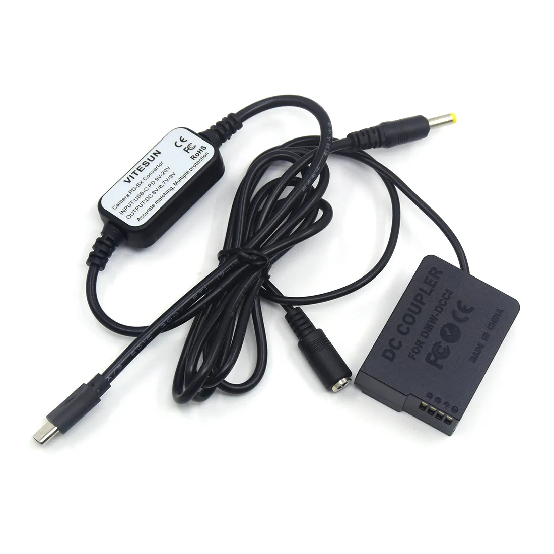 Convertidor de USB-PD USB tipo C a Cable de CC, DMW-DCC8 BLC12 BLC12E, batería falsa para Lumix DMC FZ1000 FZ2000 FZ200 FZ300 G7 G6 GX8 G