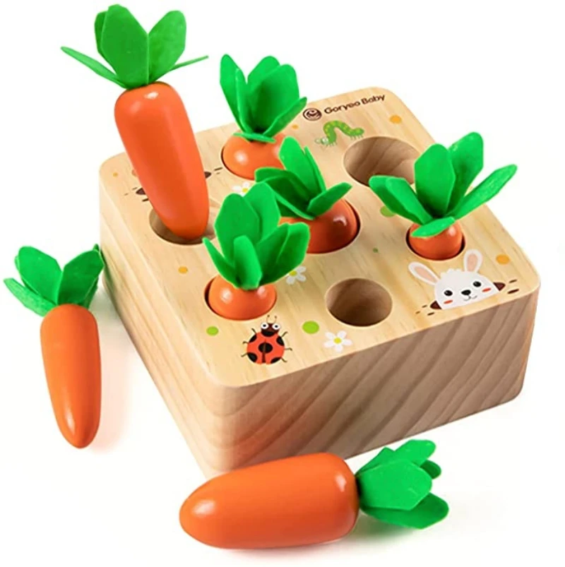 Montessori Toys for 1 Year Baby Toddler Wooden Shape Sorter Carrot Harvest Game Kids Learning Educational Toys for Children Gift