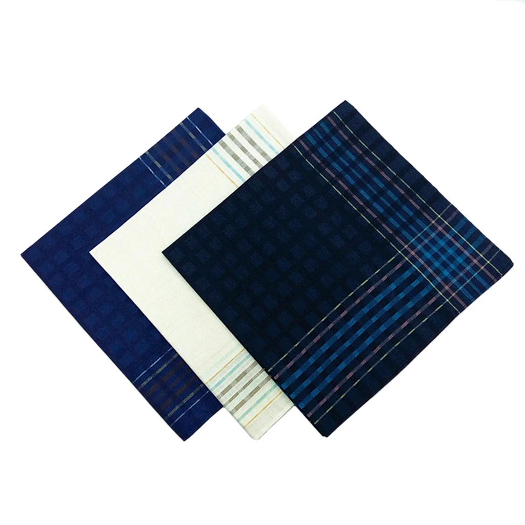 3 Pack Check Pattern Handkerchiefs for Men Party Pocket Square Gift Set 16x16