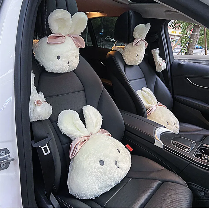 

High Quality Cartoon Plush Rabbit Car Seat Headrest Neckpillow Wasit Lumbar Pillow Cushion Car Interior Ornaments