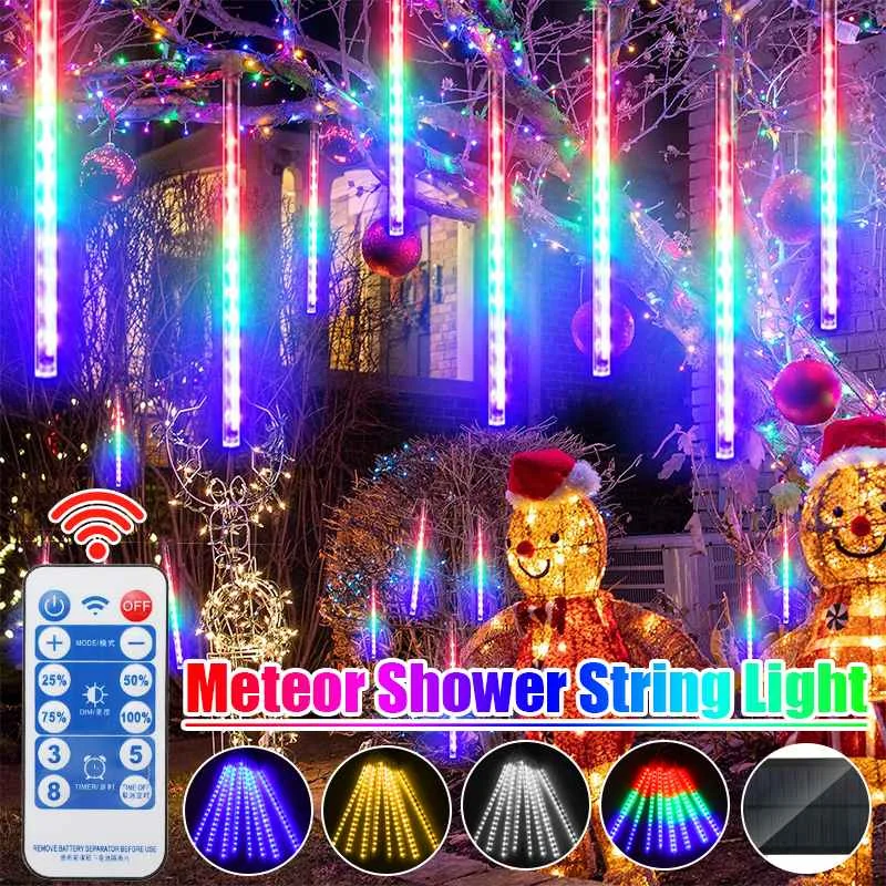 30cm 50cm 8 Tubes Waterproof Meteor Shower Rain LED String Light With Remote Control Outdoor Christmas Decoration for Home Tree