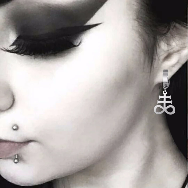 SATANIC CROSS BRIMSTONE EARRINGS INVERTED LEVIATHAN CROSS SATANIC JEWELRY BRIMSTONE SATAN OCCULT SULFUR  SYMBOL