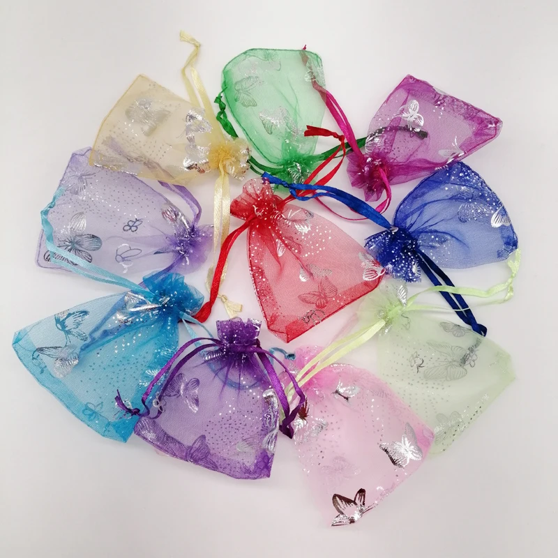 100Pcs Butterfly Organza Bags 15x20 17x23 20x30 Butterfly Gift Bag for Jewelry Packaging Bag Storage Display Mini Drawstring Bag