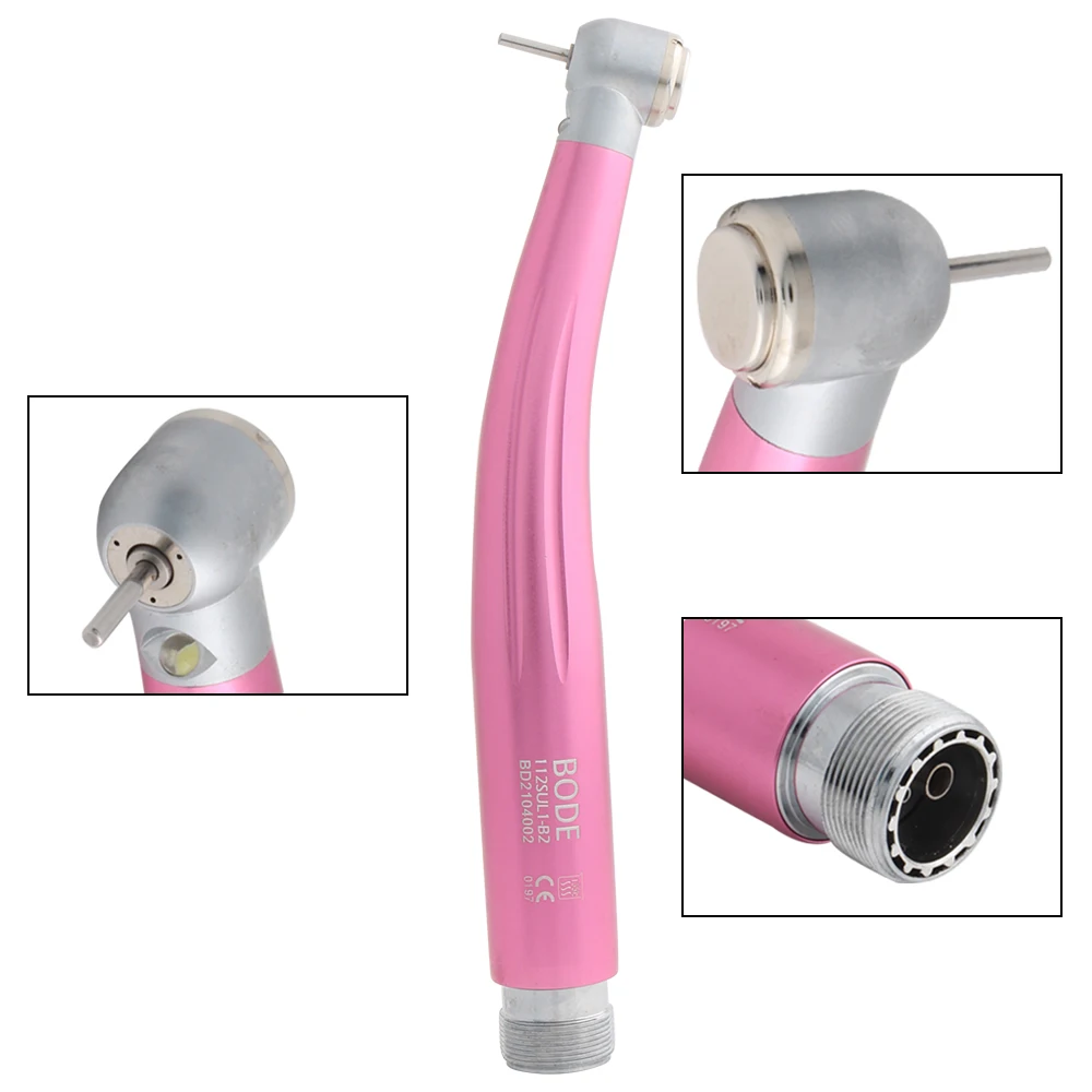 BODE Dental LED High Speed Handpiece Air Turbine Self-powered Triple Water Spray Standard Push SU 2 Hole B2 E-generator Pink