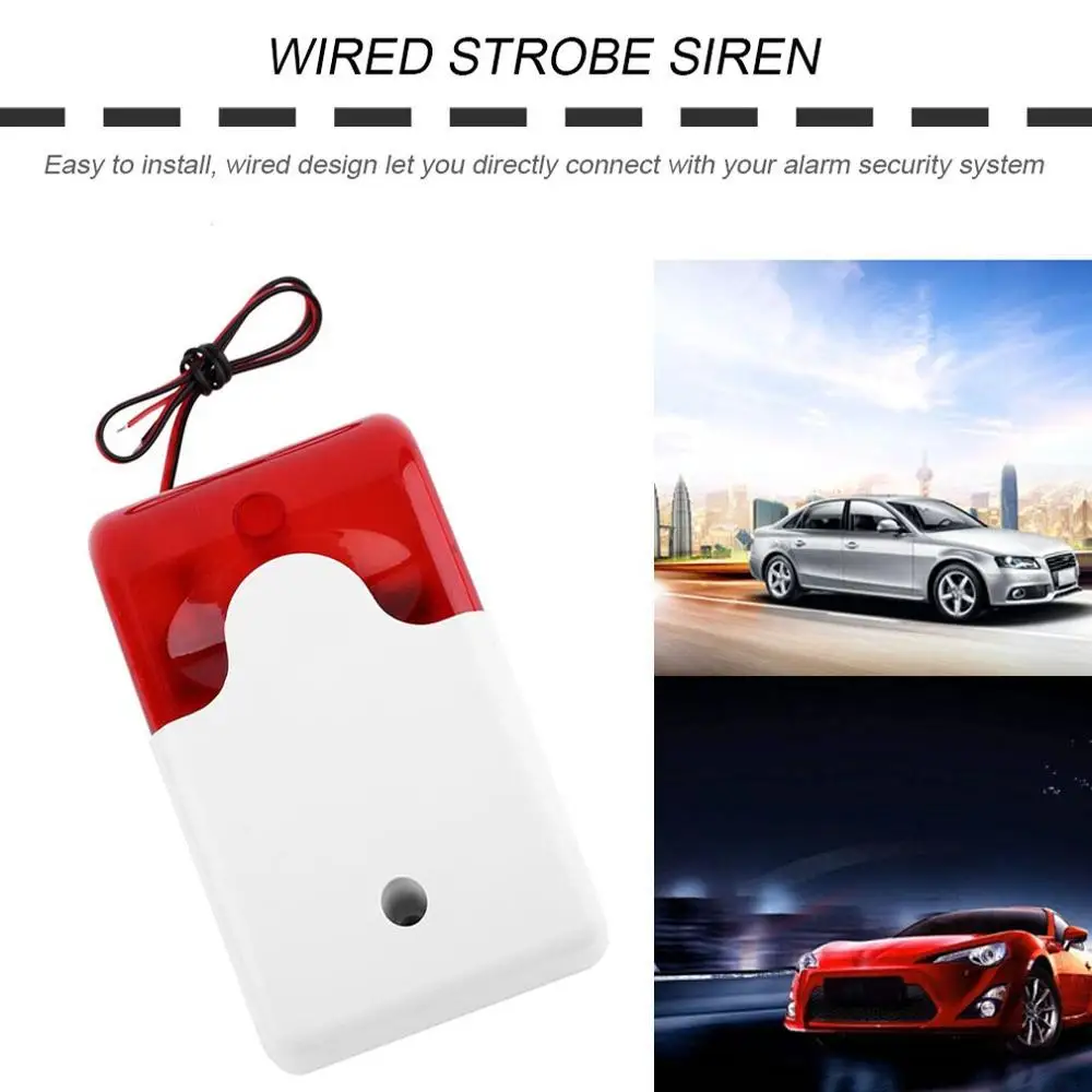 Durable 9-12V Mini Indoor Wired Strobe Siren with Red light Siren Flash Sound Home Security Alarm Strobe System 110dB Hot Sale