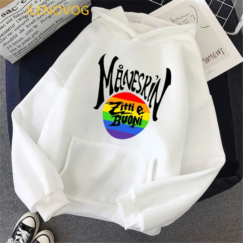 

Rainbow Maneskin Zitti E Buoni Graphic Print Cap Hoodies Women MåNeskin Damiano David Sweatshirt Femme Hip Hop Rock Tracksuit