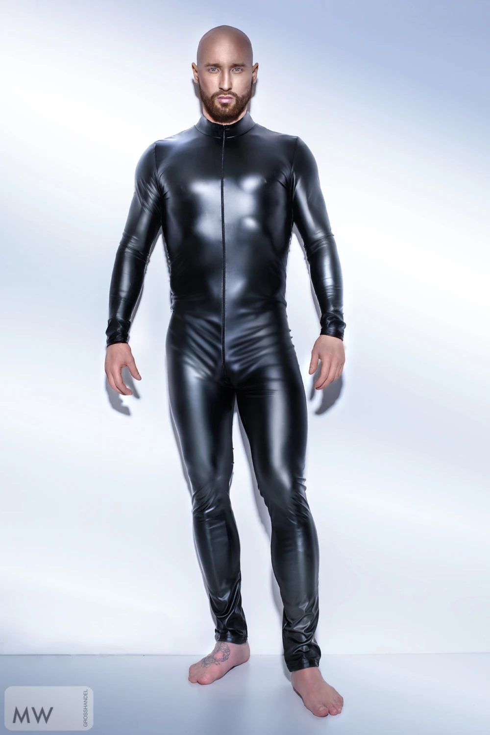 latex Men Wet look Catsuit Faux Leather Mesh Jumpsuits Black Tight PVC Bodysuit Sexy Clubwear Men Lace Lingerie Fetish Body Suit