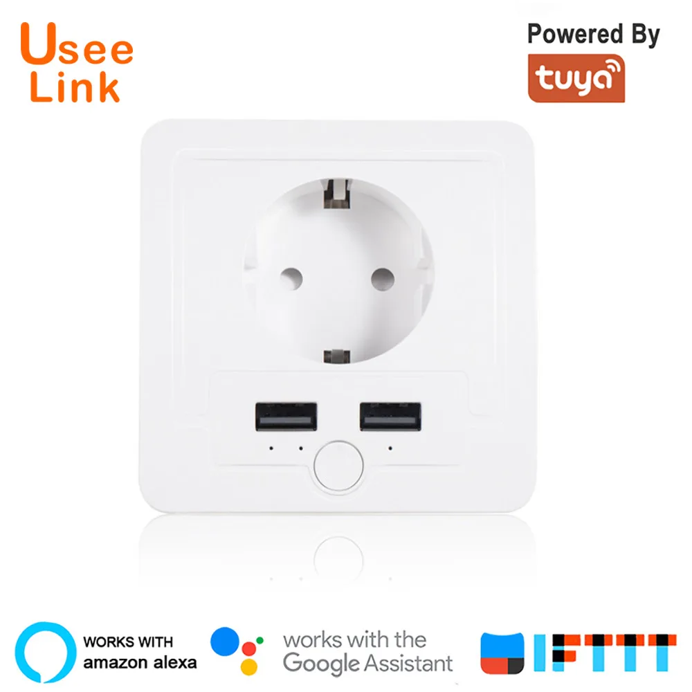 UseeLink Smart Wall Socket 16A EU with USB WiFi Power Plug Works With Alexa Google Home IFTTT No Gateway Required Power by Tuya