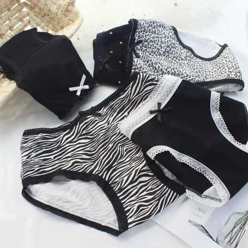 Imagen 2 del producto Bragas de algodón para mujer, ropa interior con estampado de cebra y leopardo, pantalones cortos de algodón, lencería Sexy íntima