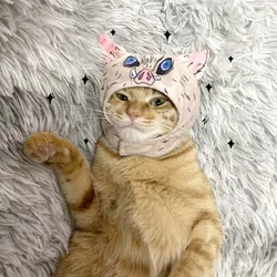 Hashibira Inosuke Pet Cosplay Costume Anime Slayer Pet Supplies Cat Plush Headgear Hat Dress Up Headdress Photo Props Cute Demon