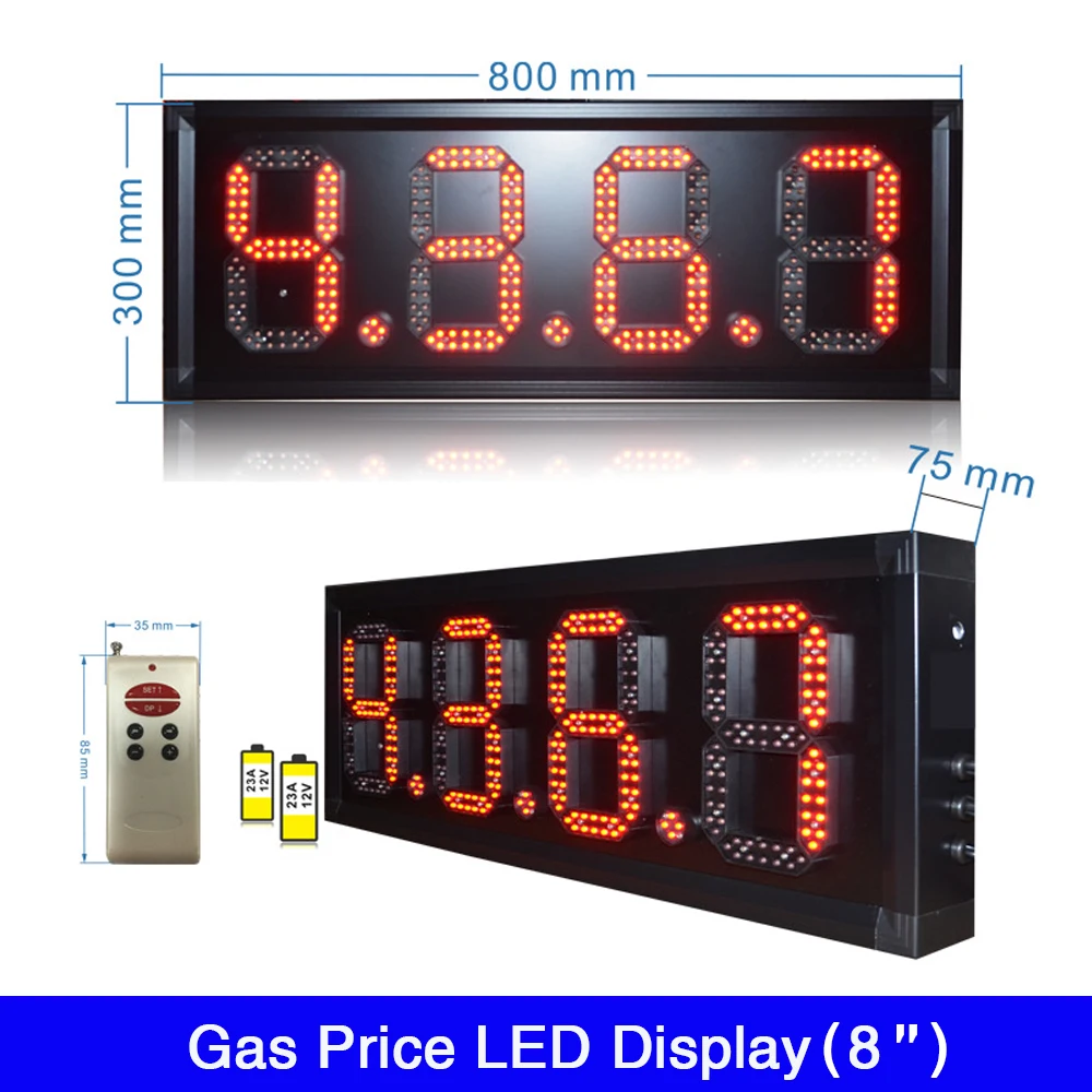 Custom made Red / Green / Yellow / White Color 8.8.8.8 Electronic Digit Display for Gas Station Aluminum alloy frame