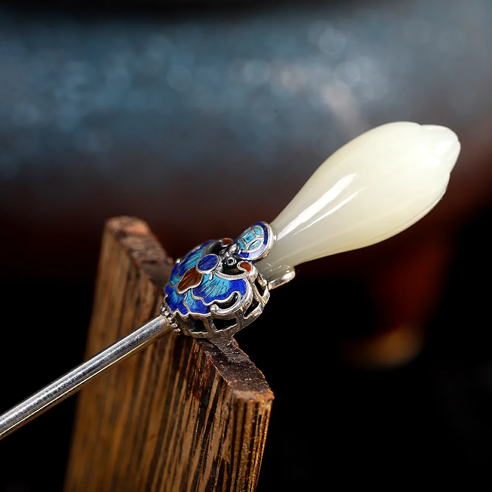 

Uglyless Elegant Magnolia Hair Sticks for Women Oriental Charming Floral Hair Jewelry 925 Sterling Silver Hair Forks Enamel Bats