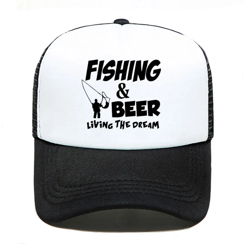 Fishinger Beer Fish Living The Dream Fisherman Printing Baseball Cap Men Women Parent-child Hats Mesh Visor Outdoor Sun Hat