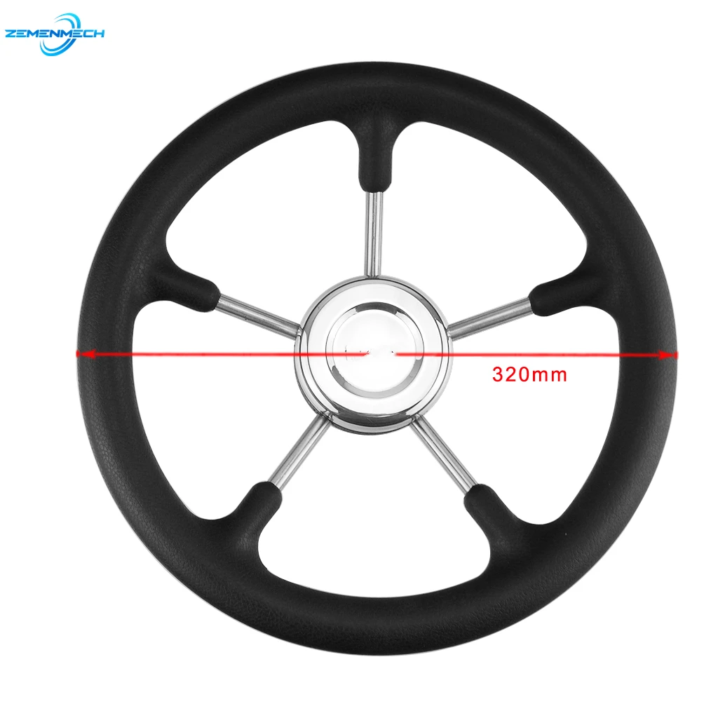 Polyurethane Foam Black 320mm Steering Wheel Marine Grade 5 Spokes 15 Degree Fits 3/4