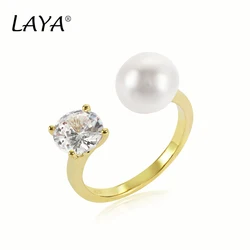 Laya 925 Sterling Silver Pearl AAAAA Zircon Opening Ring For Women's Party Birthday Fashion Charm Jewelry Gift 2021 Trend