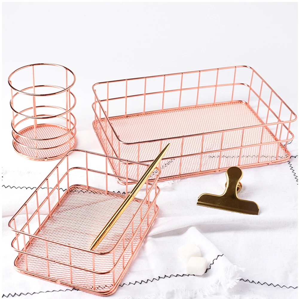 

Nordic Makeup Organizer Basket, Rose Gold, Iron Art, Eyeliner Brush Set, Storage Cup, Dressing Table, Cosmetic Organizer Box